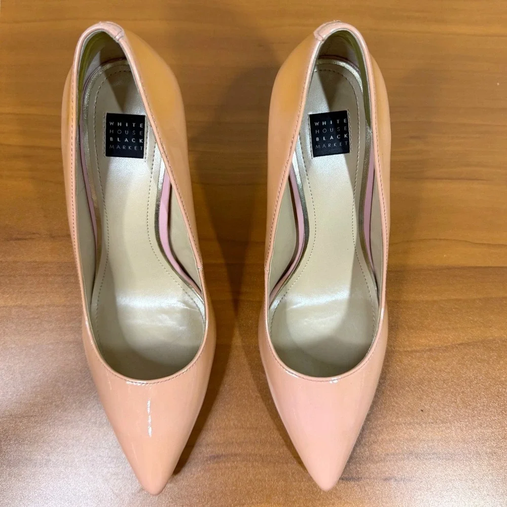 White House Black Market Olivia Antique Bloom Patent Leather Pumps Pink Heel 9M